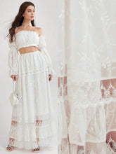 Enchnt Women's Summer Elegant Solid Color Embroidered Extra Long Skirt